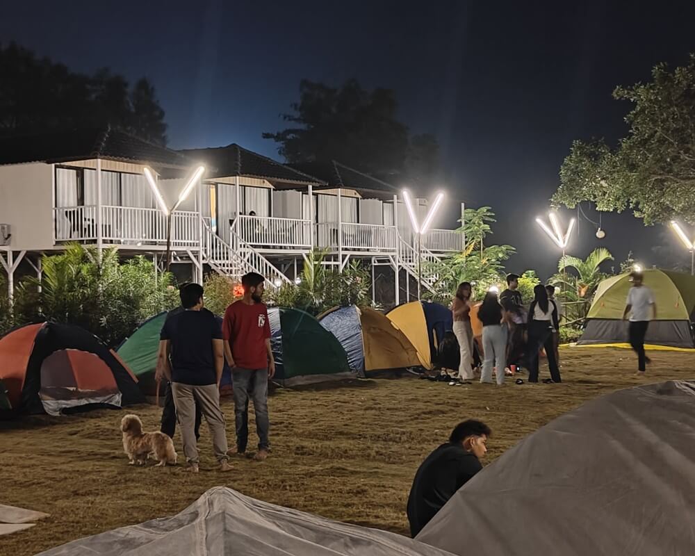 AC Cottage by the lake at night